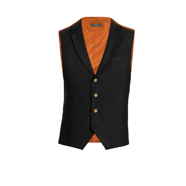 Black Polyester-Rayon lapeled Dress Vest with brass buttons