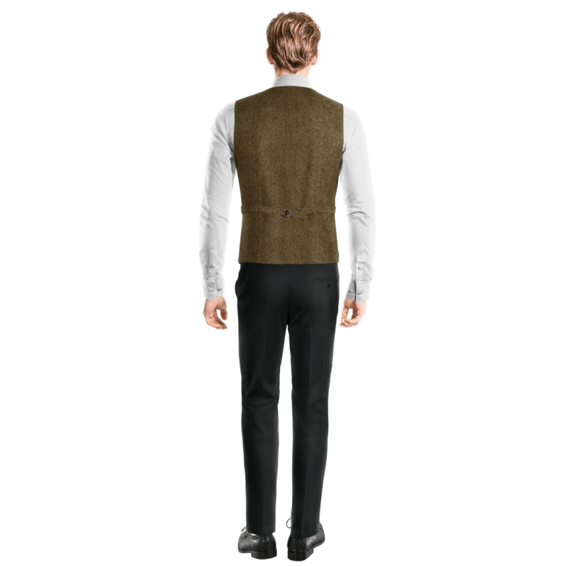 Brown Tweed peak lapel double breasted Vest