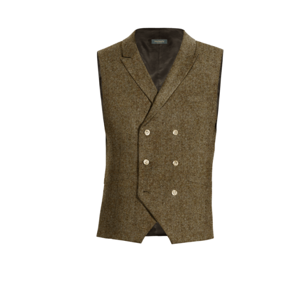 Brown Tweed peak lapel double breasted Vest