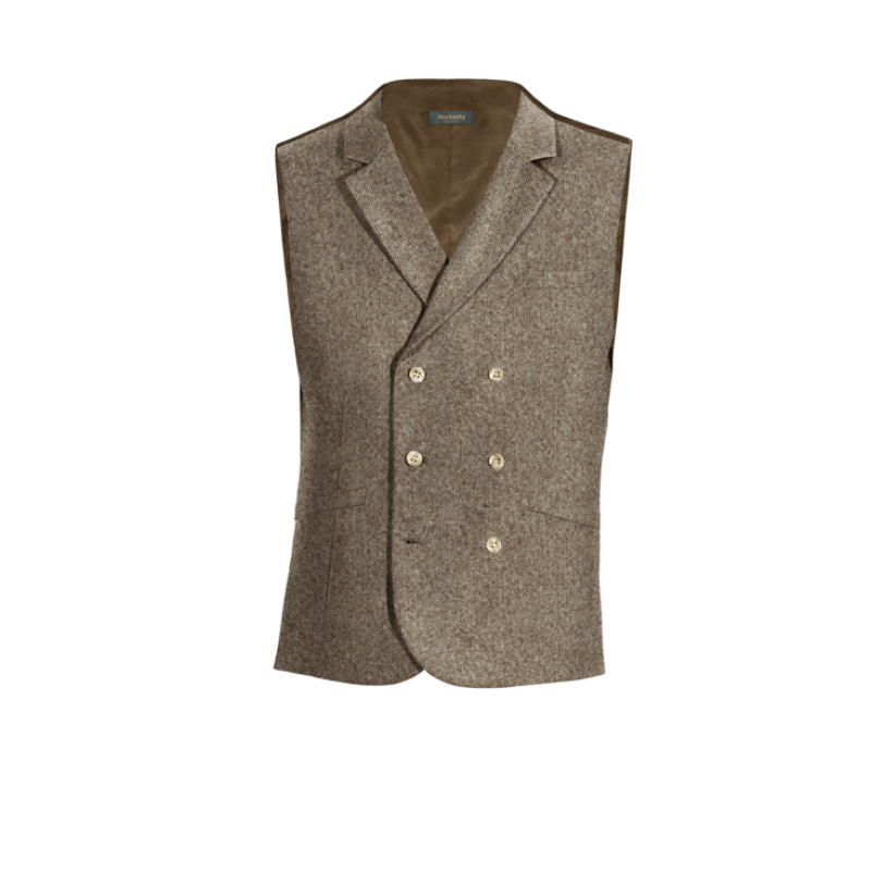 Light Brown rustic Tweed lapeled double breasted Suit Vest