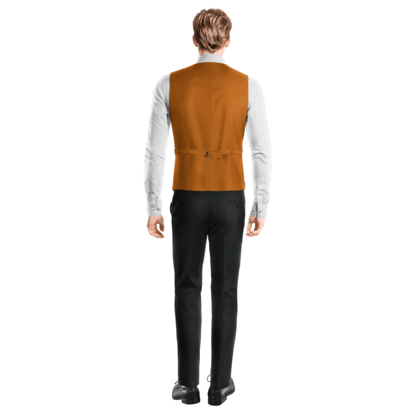 Orange Polyester-Rayon lapeled Vest