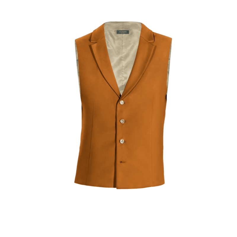 Orange Polyester-Rayon lapeled Vest