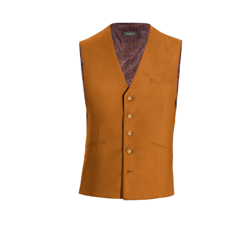 Orange Polyester-Rayon Dress Vest with brass buttons