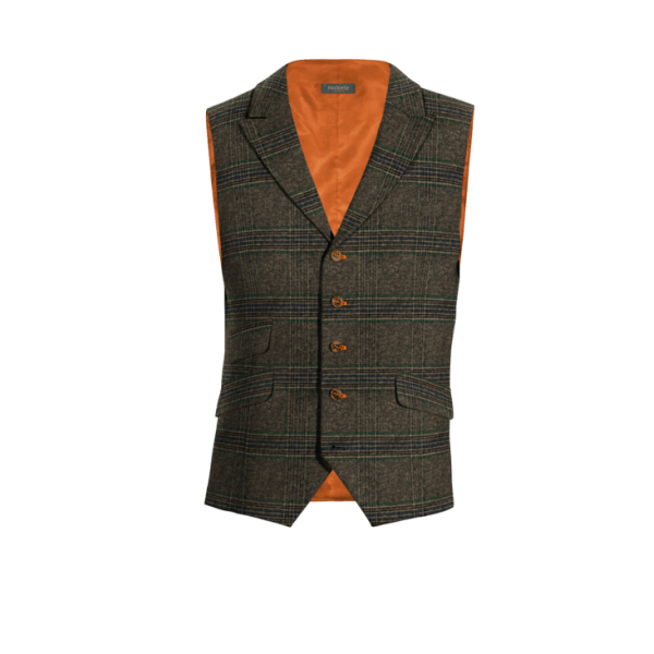 Brown Plaid Tweed peak lapel Vest