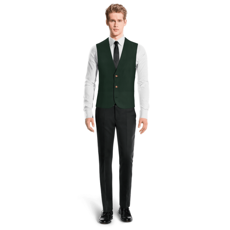 Green Wool Blends Suit Vest with brass buttons