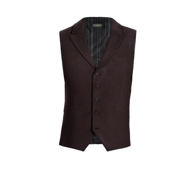 Burgundy Wool Blends peak lapel Vest