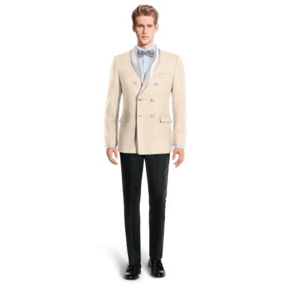 Beige double breasted round lapel Tuxedo Jacket