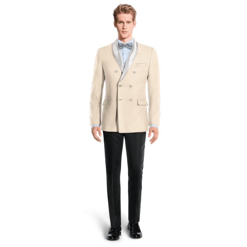 Beige double breasted round lapel Tuxedo Jacket