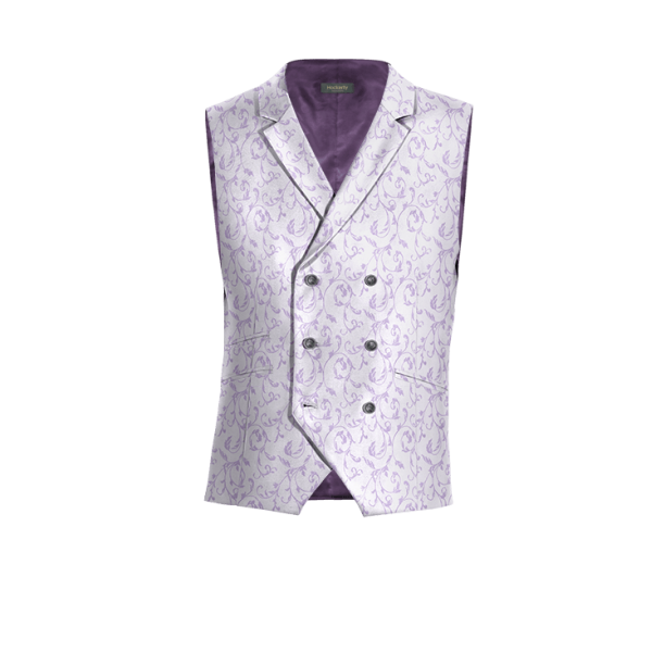 Lavender floral jacquard lapeled double breasted Vest with brass buttons