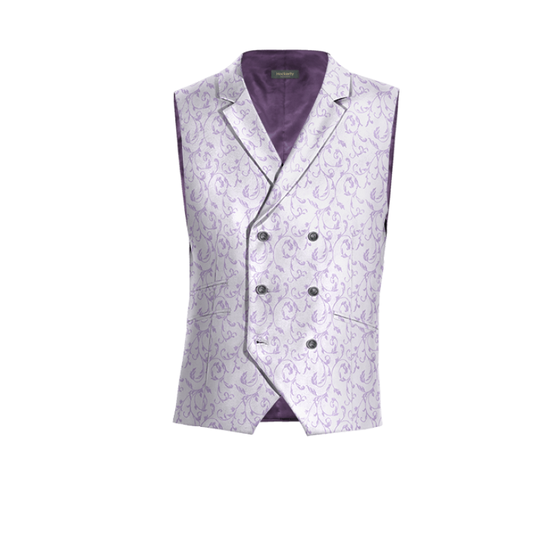 Lavender floral jacquard lapeled double-breasted Vest with brass buttons