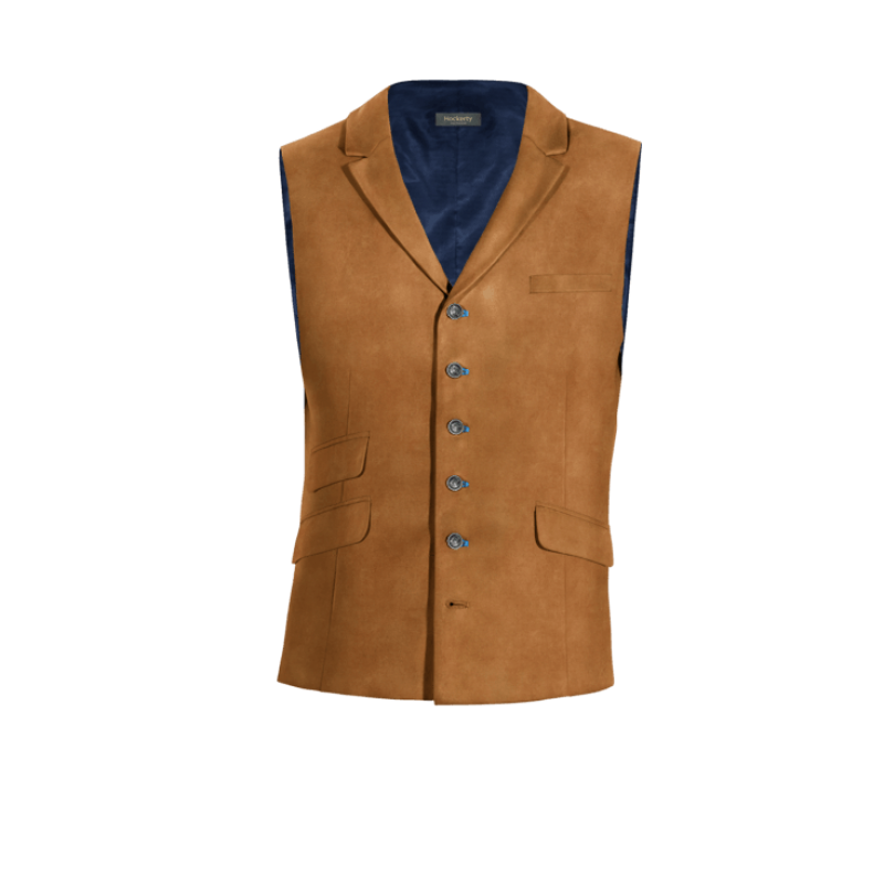 Camel Velvet lapeled Dress Vest with brass buttons