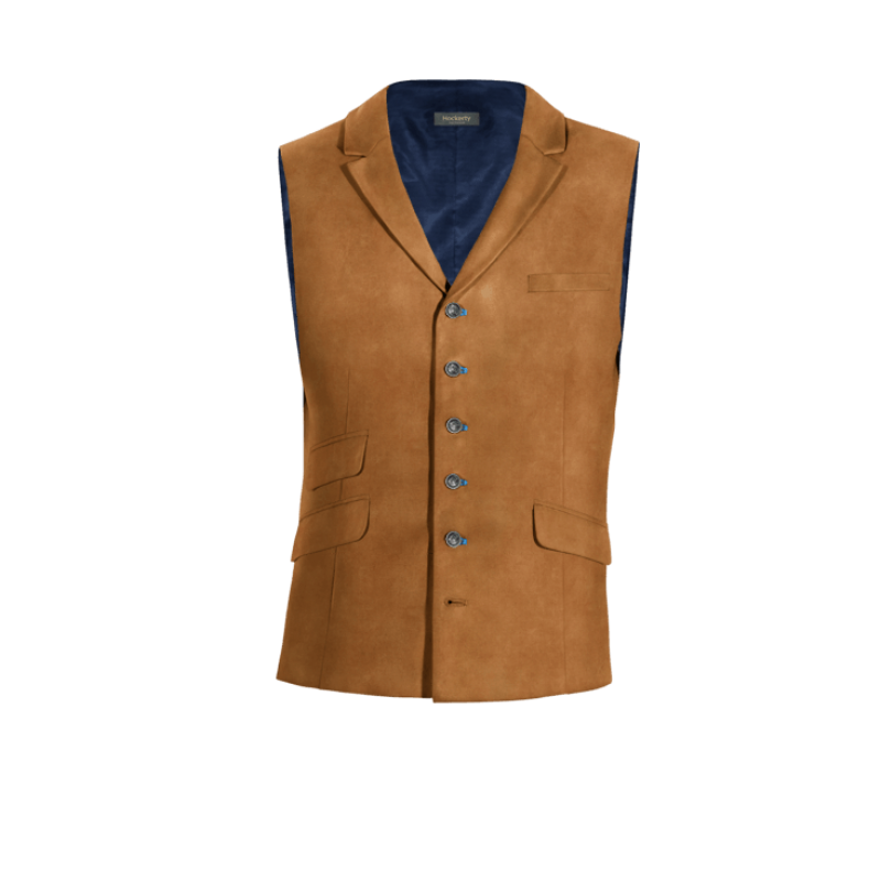Camel Velvet lapeled Suit Vest with brass buttons