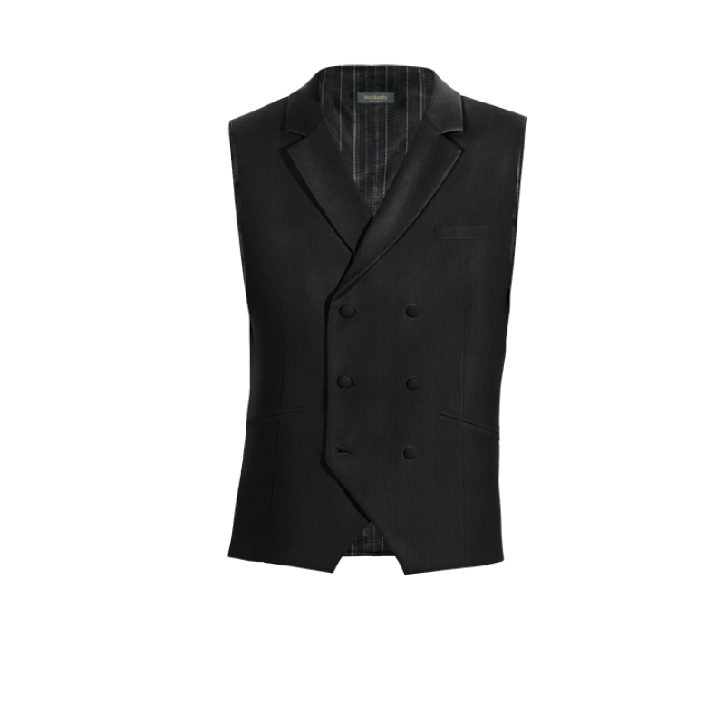 Black Wool Blends lapeled double-breasted Vest