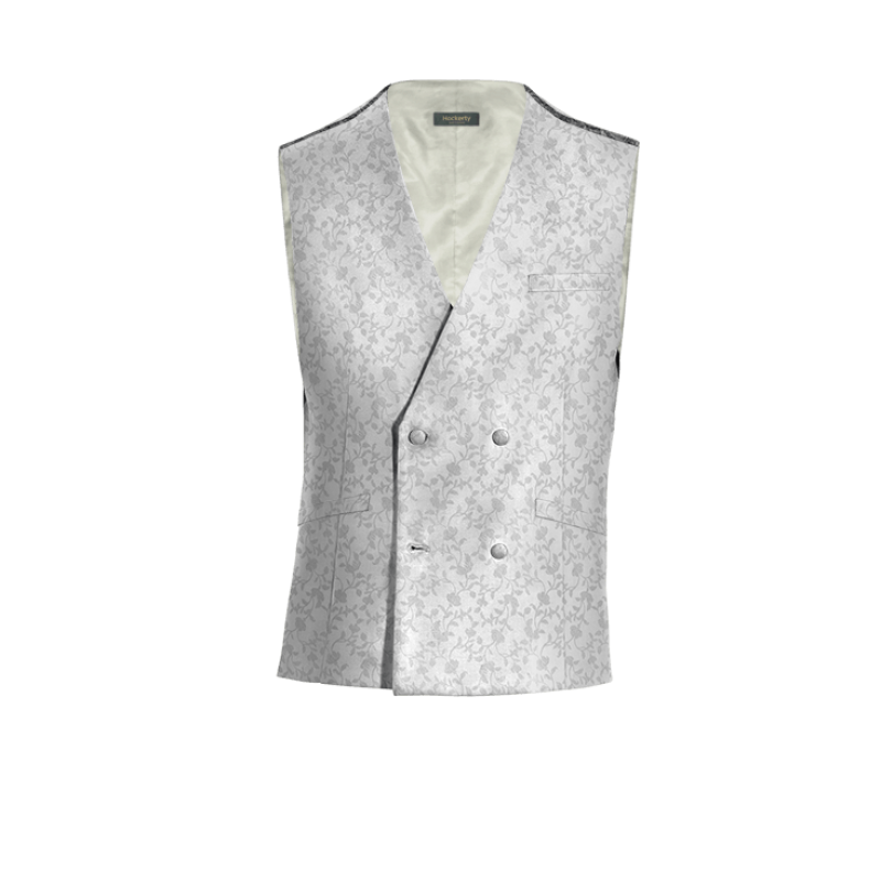 Silver floral Polyester wedding double breasted Suit Vest