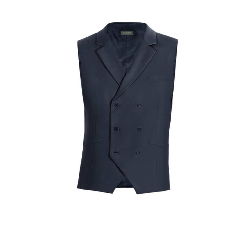 Navy Blue Wool Blends lapeled double breasted Vest