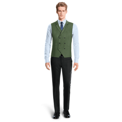 Green Polyester wedding lapeled double breasted Vest