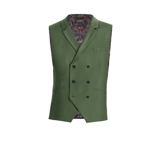 Green Polyester wedding lapeled double breasted Vest