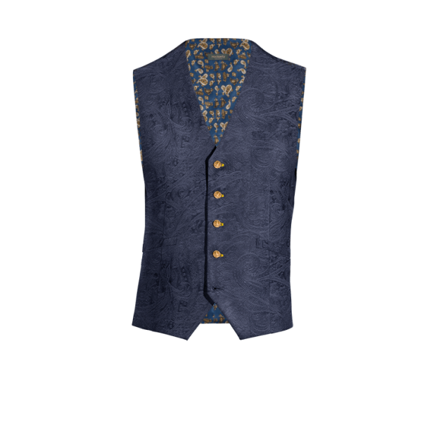 Navy Blue paisley Velvet Vest with brass buttons