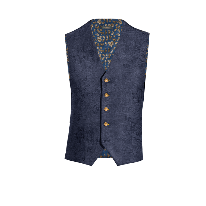Navy Blue paisley Velvet Vest with brass buttons