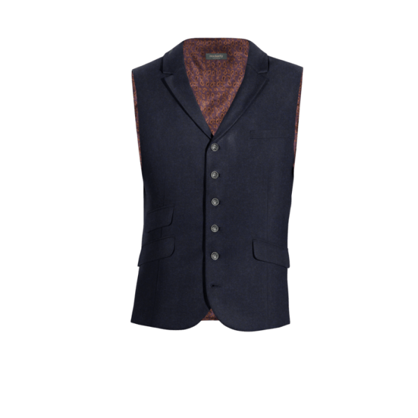 Blue herringbone Tweed lapeled Vest with brass buttons