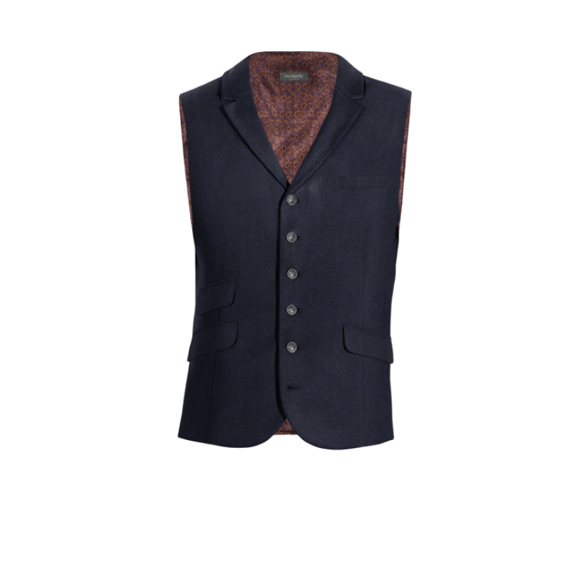 Blue herringbone Tweed lapeled Vest with brass buttons