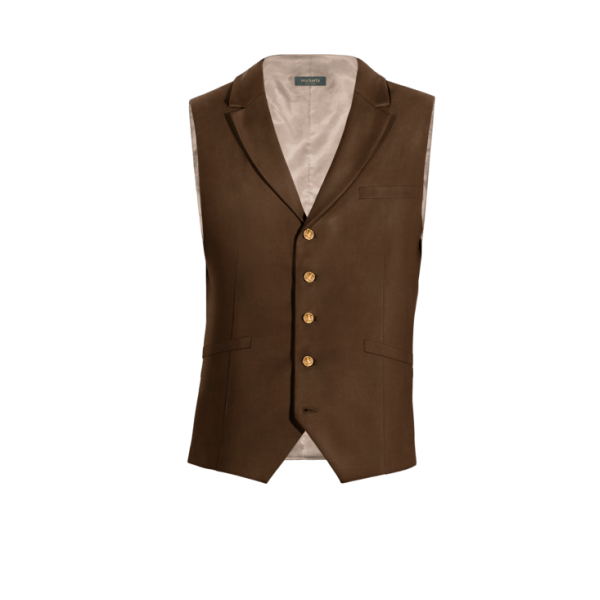Chocolate Brown Velvet lapeled Suit Vest with brass buttons