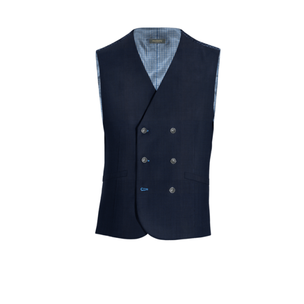 Blue Houndstooth Wool Blends double-breasted Vest with brass buttons