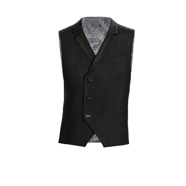 Black Wool Blends lapeled double breasted Vest