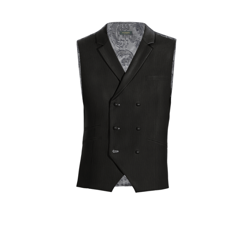 Black Wool Blends lapeled double breasted Vest