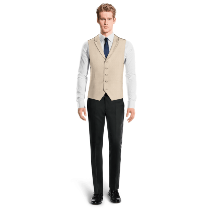Sand Wool Blends lapeled Suit Vest