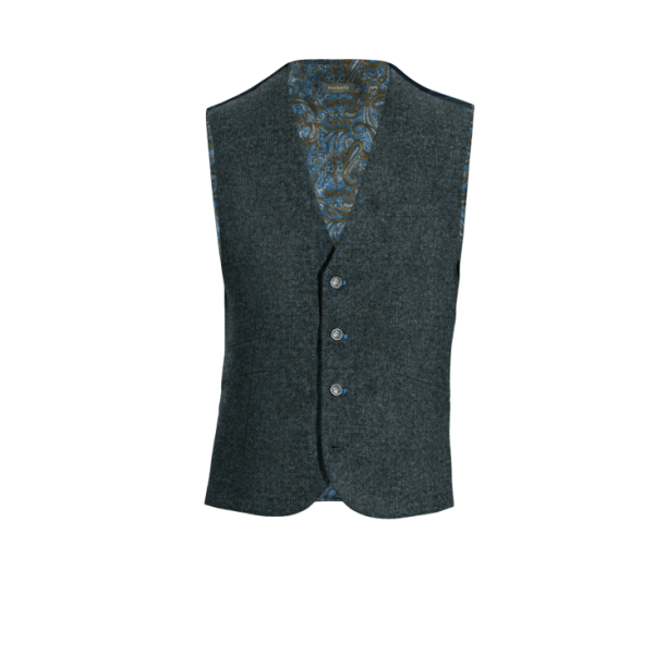 Blue rustic Tweed Vest with brass buttons