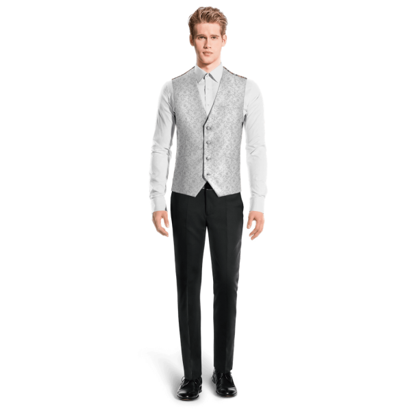 Silver floral Polyester groom Suit Vest