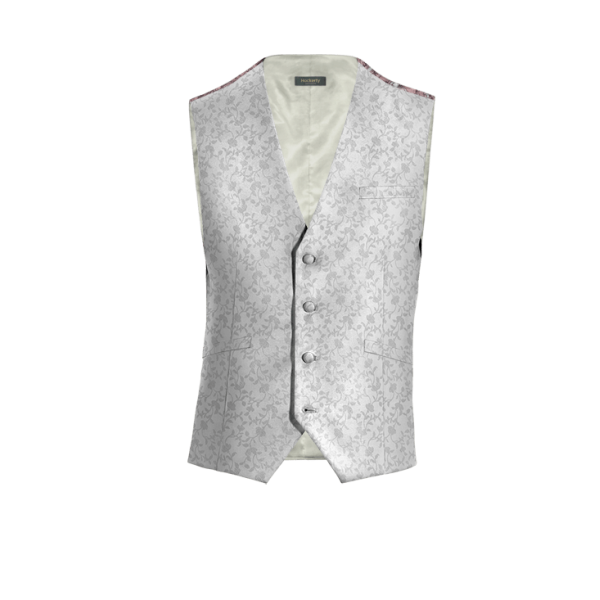 Silver floral Polyester groom Suit Vest