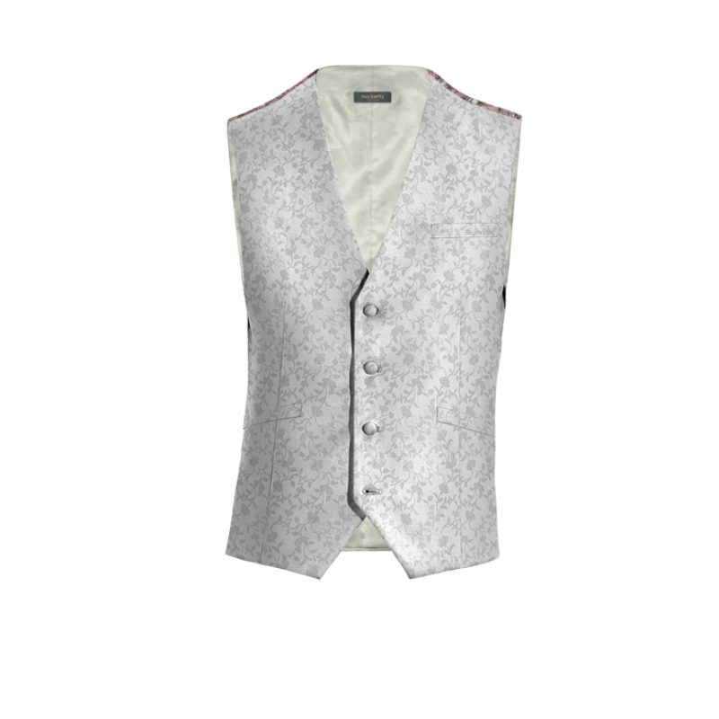 Silver floral Polyester groom Suit Vest