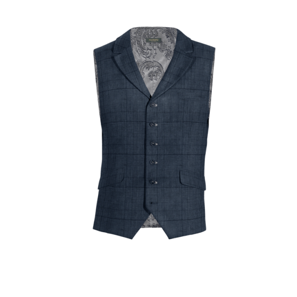 Blue Checked linen lapeled Vest