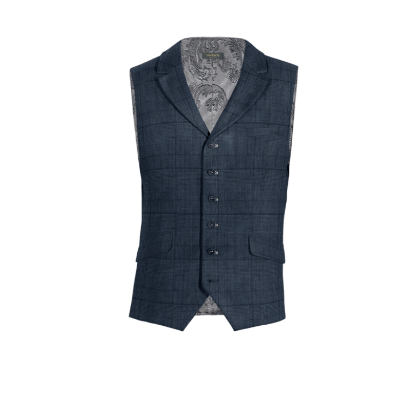 Blue Checked linen lapeled Vest