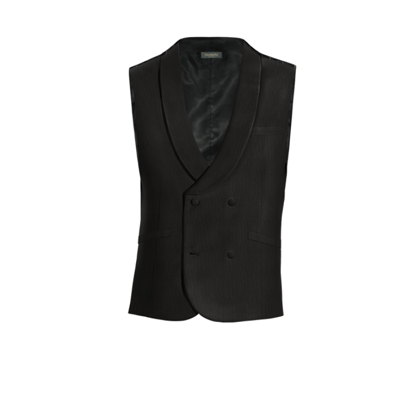 Black Wool Blends round lapel double-breasted Vest