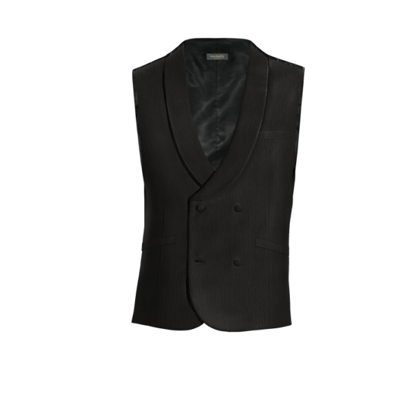 Black Wool Blends shawl lapel double breasted Suit Vest