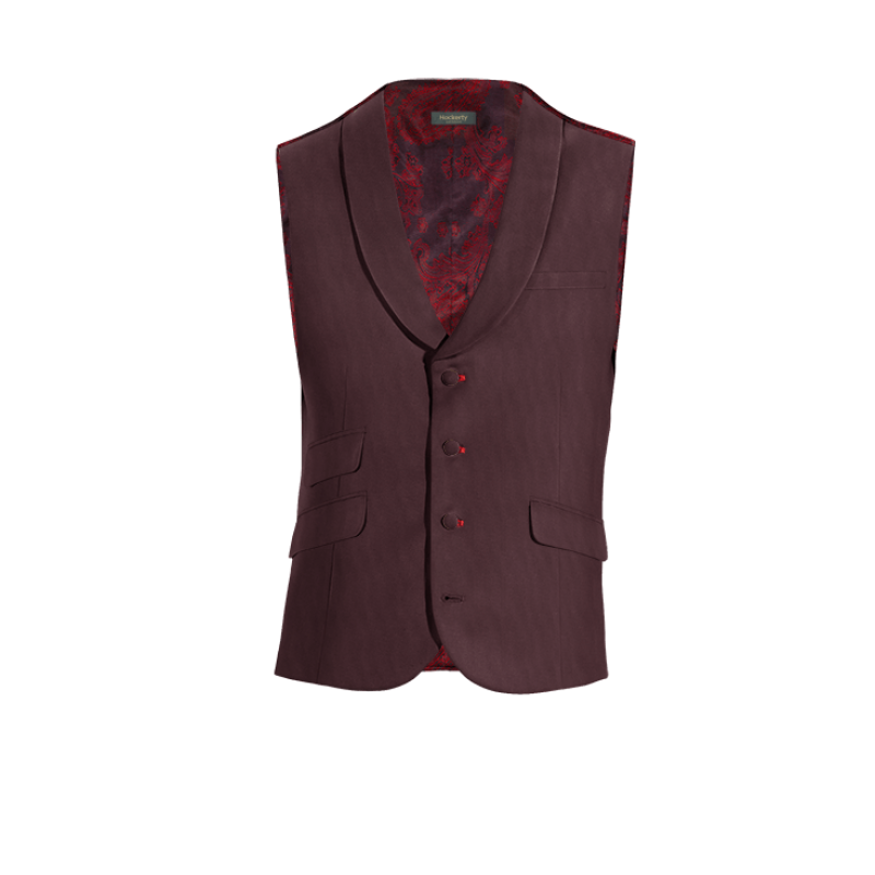 Burgundy Wool Blends rounded lapel Vest with brass buttons