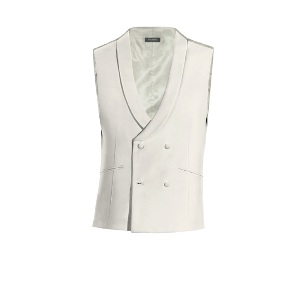 White Wool Blends round lapel double-breasted Vest