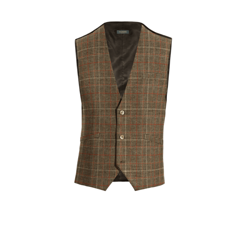 Brown Checkered Tweed Dress Vest