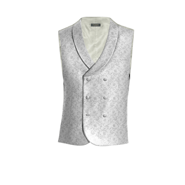 Silver floral Polyester wedding shawl lapel double breasted Vest with brass buttons