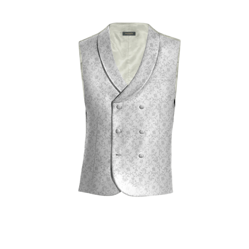 Silver floral Polyester wedding shawl lapel double breasted Dress Vest with brass buttons