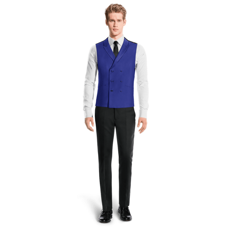 Royal Blue Wool Blends peak lapel double breasted Vest