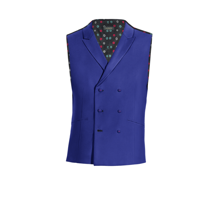 Royal Blue Wool Blends peak lapel double breasted Vest