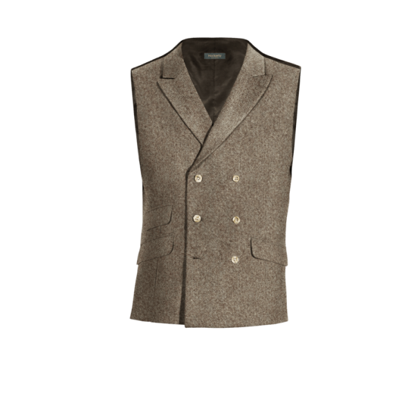 Light Brown rustic Tweed peak lapel double breasted Vest