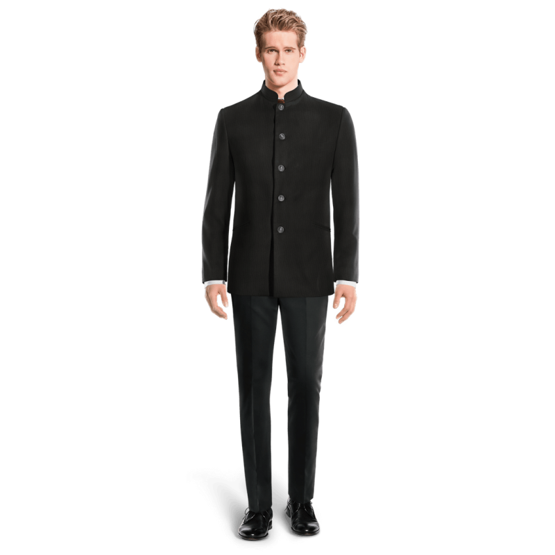 Black Wool Blends collarless Jacket