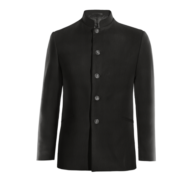 Black Wool Blends collarless Jacket
