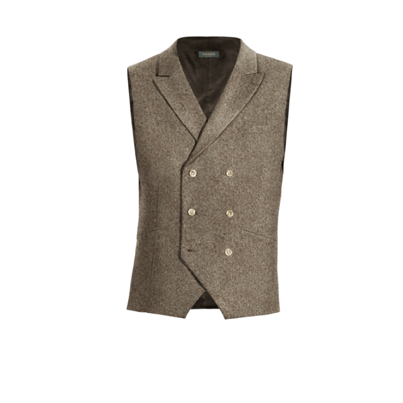 Light Brown rustic Tweed peak lapel double-breasted Vest