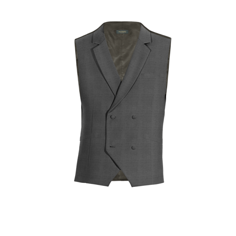 Grey pure wool lapeled double breasted Vest